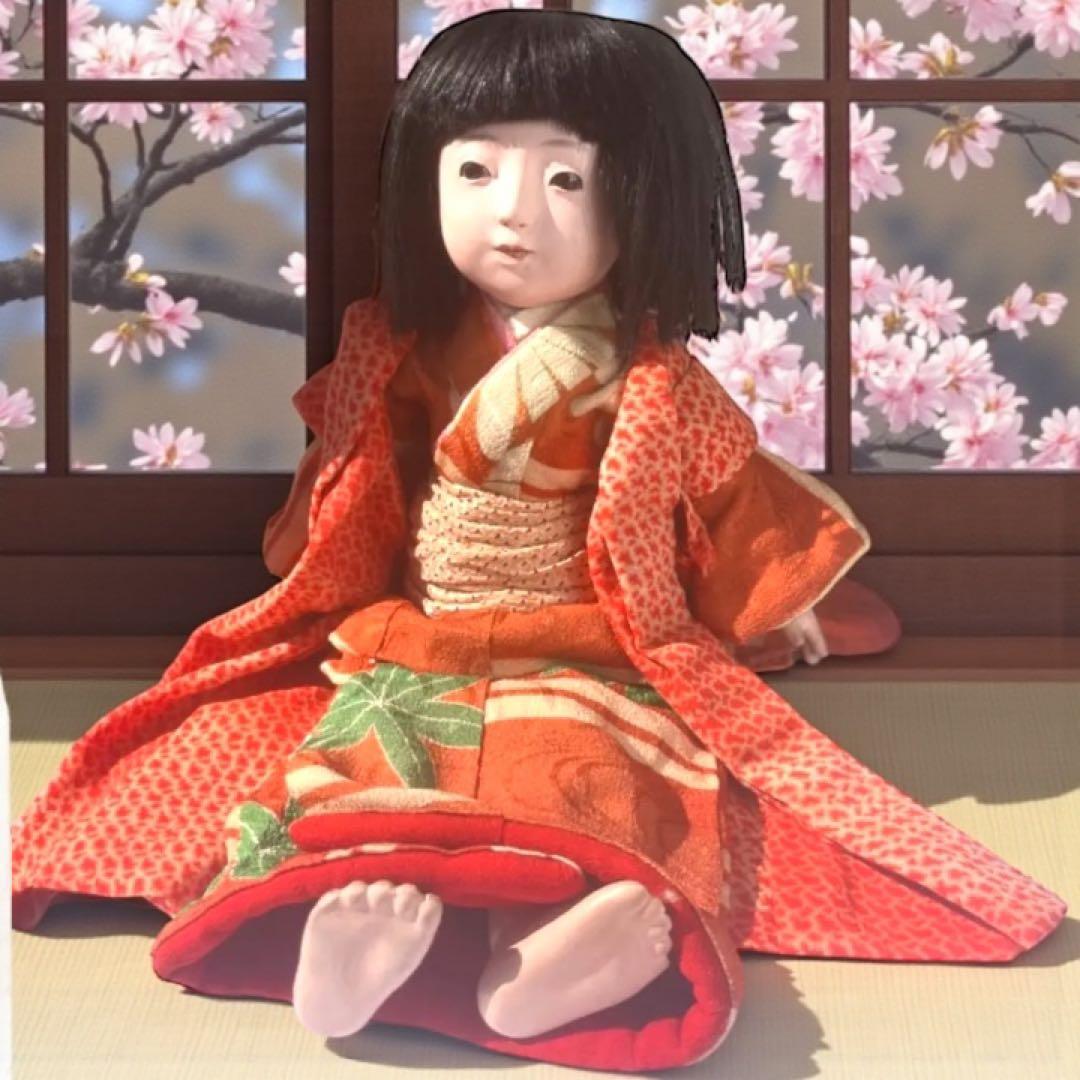 市松人形 石黒人形店 大正 ガラス目 3つ折れ 抱き人形 縮緬着物 1912年~