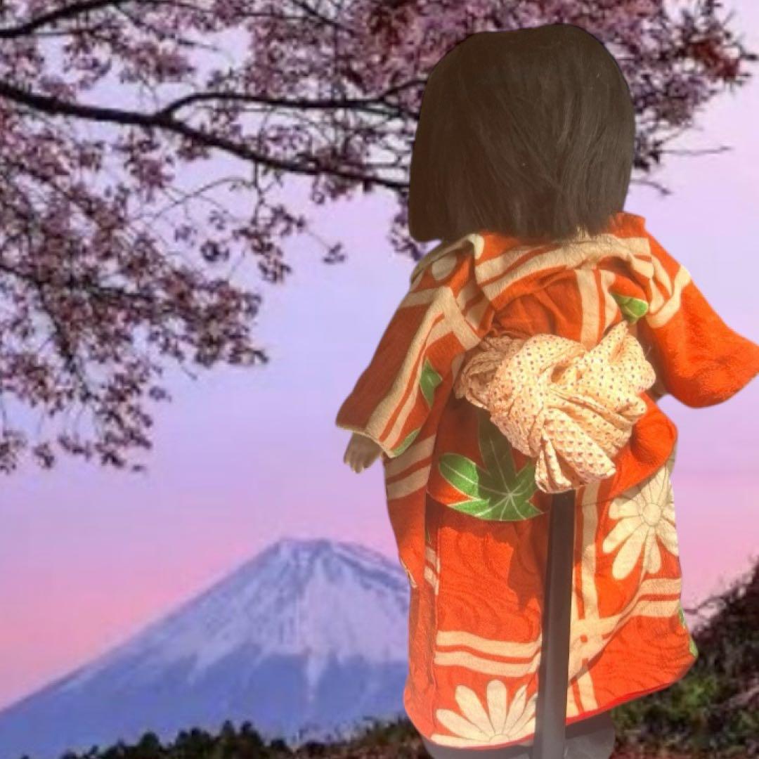 市松人形 石黒人形店 大正 ガラス目 3つ折れ 抱き人形 縮緬着物 1912年~