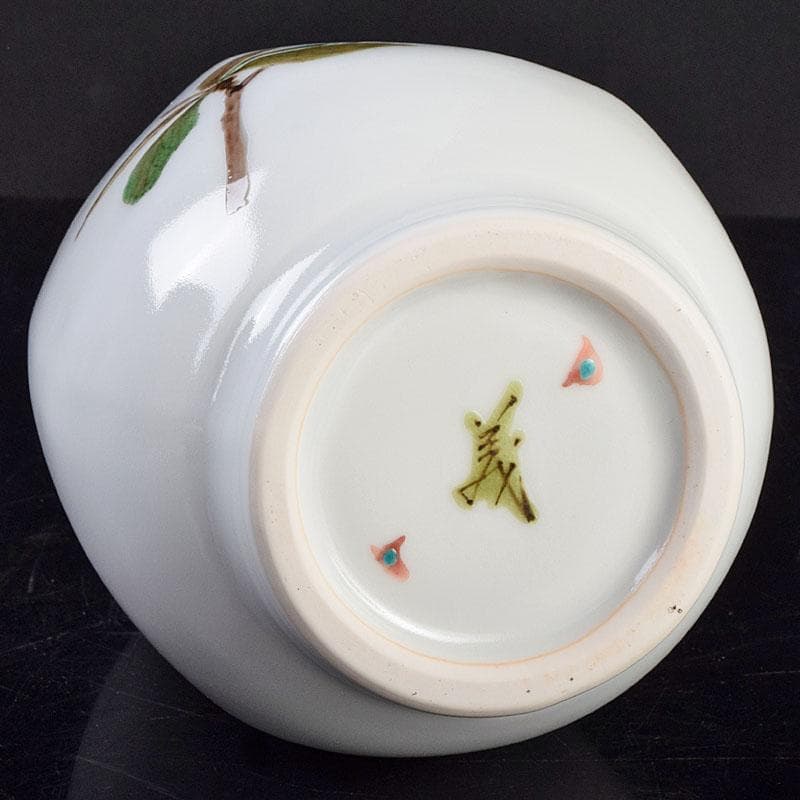 広瀬義之作　色絵　ぼけ之図　面取り壷　共布共箱　V　R9186B