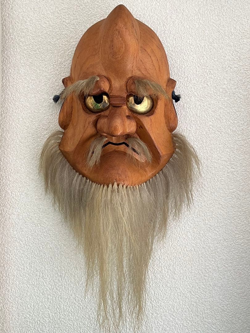 備中神楽面 思兼命(おもいかねのみこと•知恵の神様) 一刀彫　清胤作