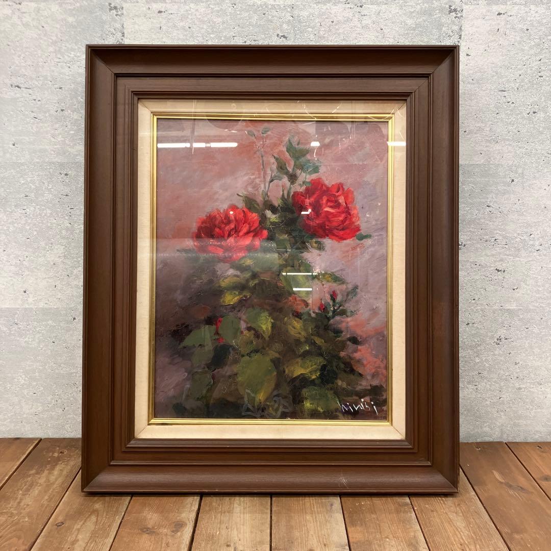アンティーク 赤い薔薇 ローズ フラワー 油彩画 油絵 アート 絵画 美術 芸術