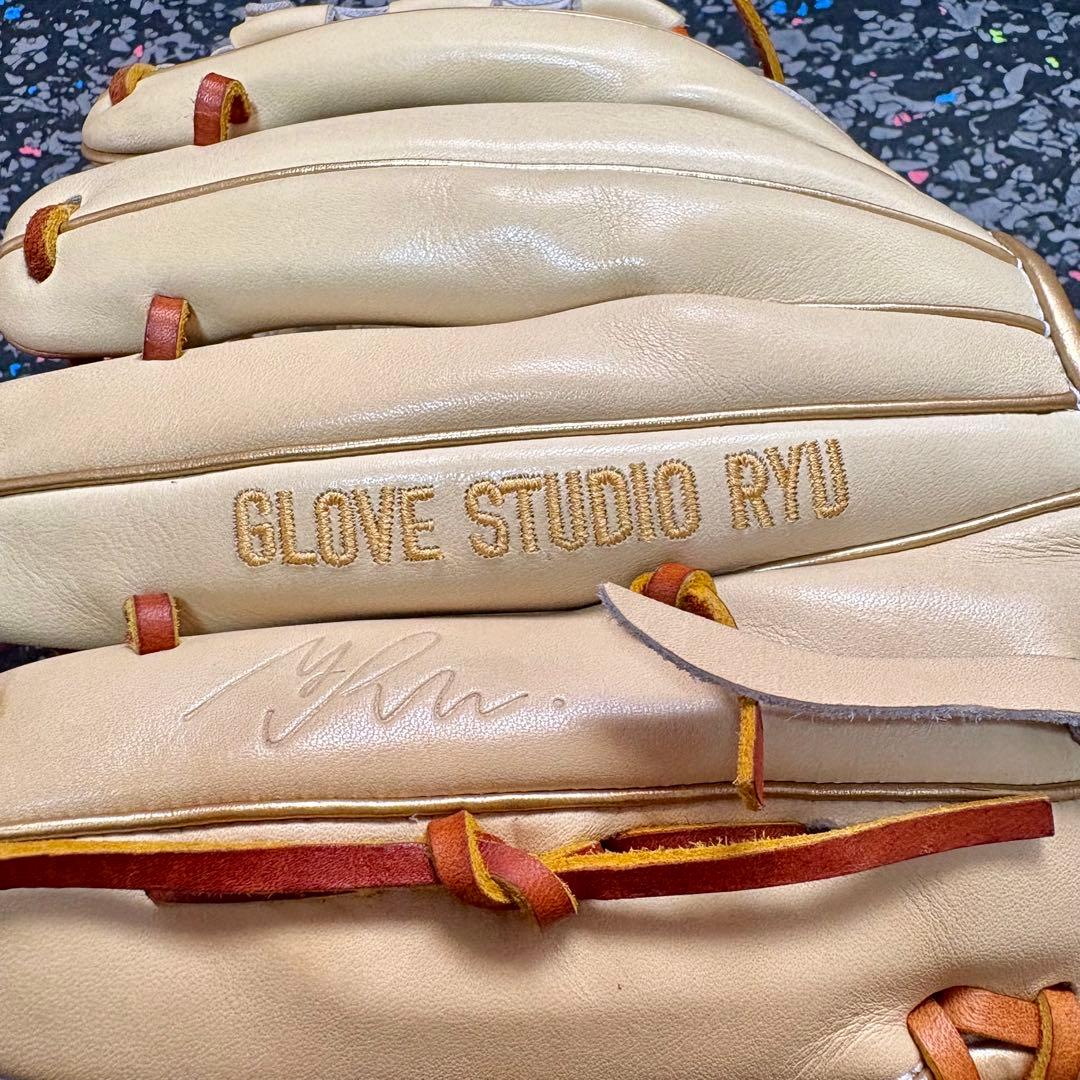 RYUリュウ 軟式硬式兼用 グローブ クリーム 内野用 内野手用 ゴールドヘリ革