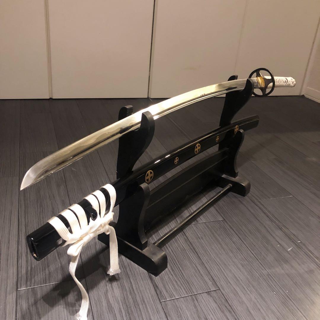 高級模造刀　樋有刀身 白拵え　居合刀　太刀　本格模造刀　紋様入り鞘