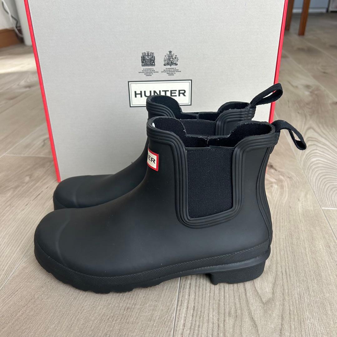 HUNTER レディースレインシューズ チェルシーブーツ　ブラック　24cm