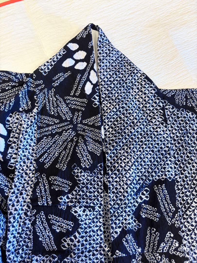 浴衣 絞り 紺色 青 広衿 2507181