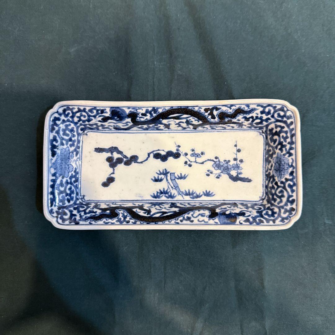 古伊万里　染付　蛸唐草　龍　長皿　江戸中期