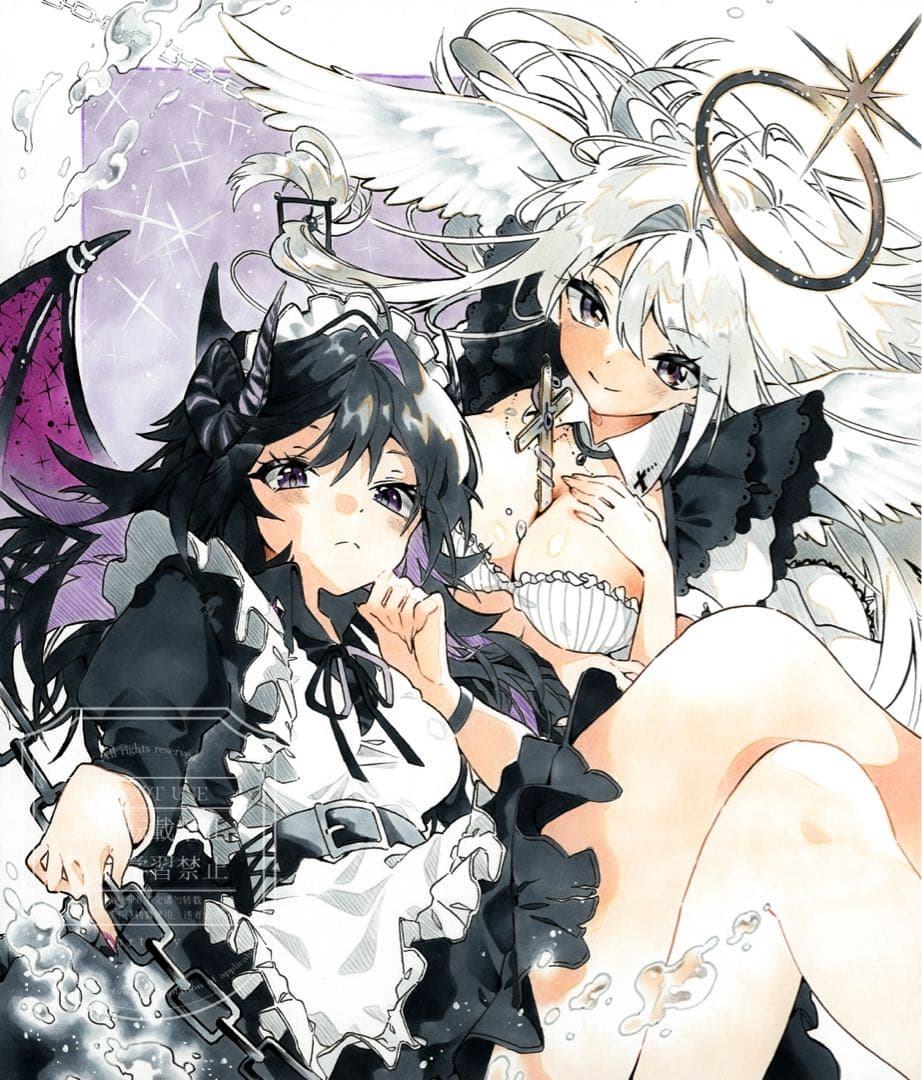 d*9様 【天使と悪魔の冥土様】オリジナル手描きイラスト☆アナログイラスト☆中色