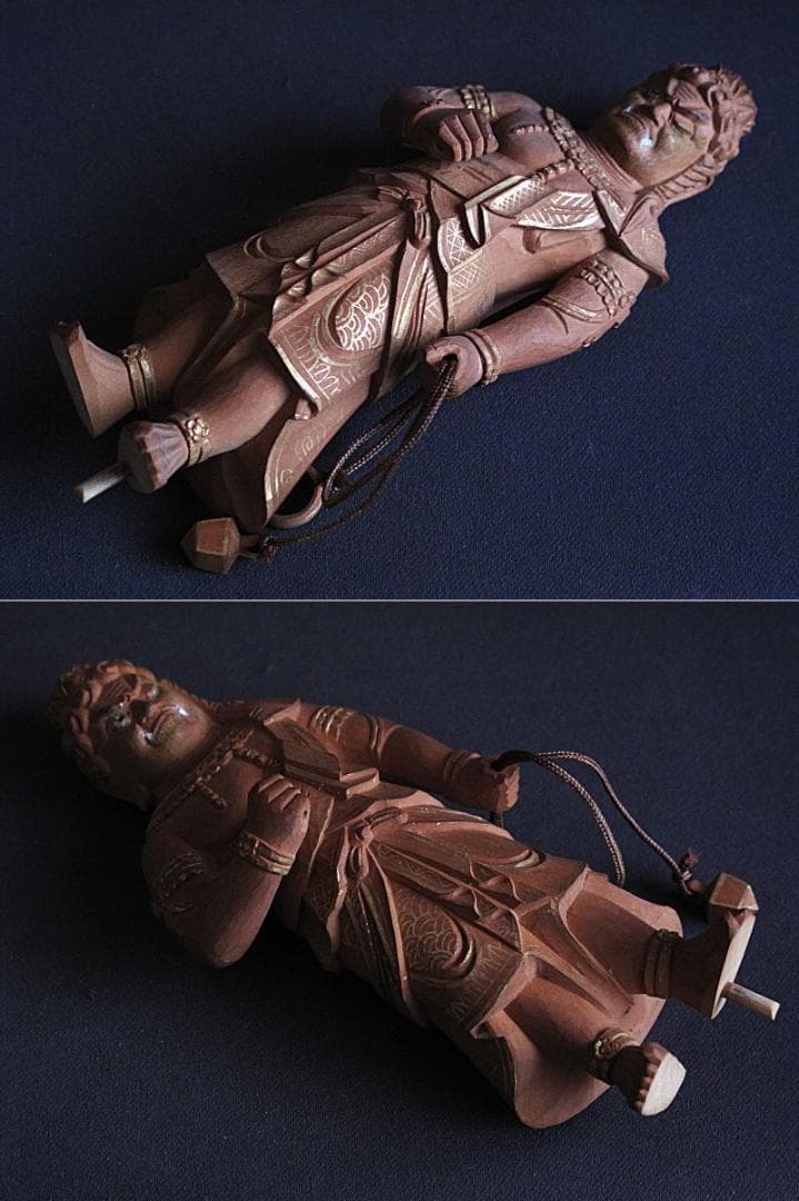 金泥淡彩色!!『木造 不動明王立像』総高25㎝ 像高13.6㎝