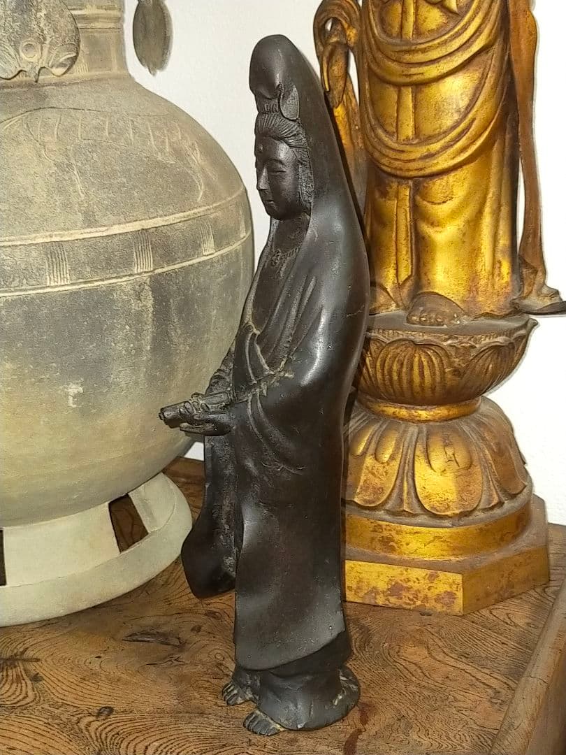 ♥値下げ！　銅製　観音像　在銘　観音様　ブロンズ像　仏像　骨董　古玩