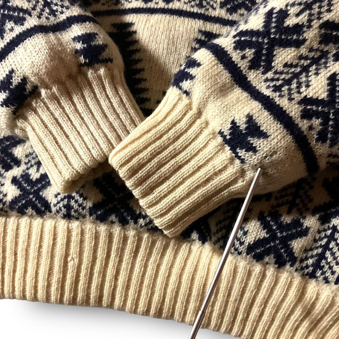 BLAIZE様☆ノルディック柄カウチンニットセーター総柄ファーフーディジップアッ