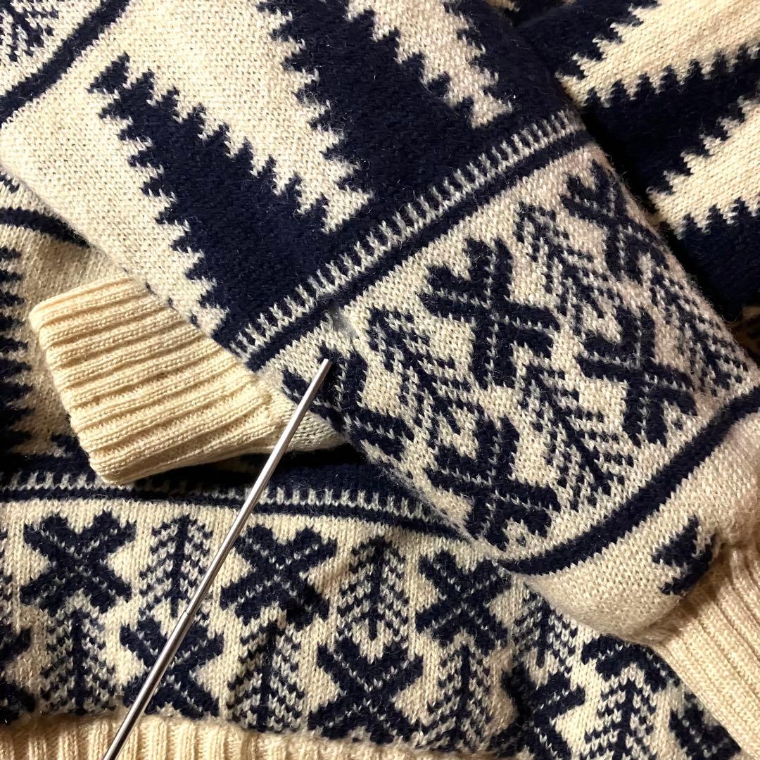 BLAIZE様☆ノルディック柄カウチンニットセーター総柄ファーフーディジップアッ