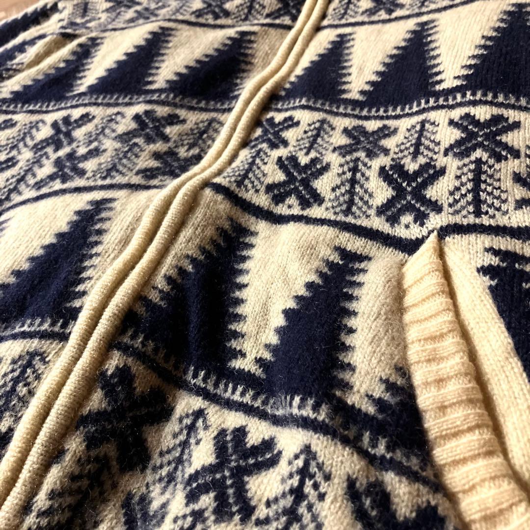 BLAIZE様☆ノルディック柄カウチンニットセーター総柄ファーフーディジップアッ
