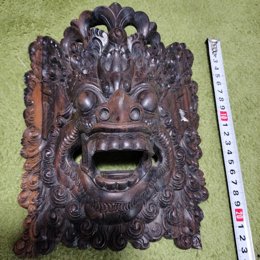 バリ風 木製 獅子面 壁掛け装飾