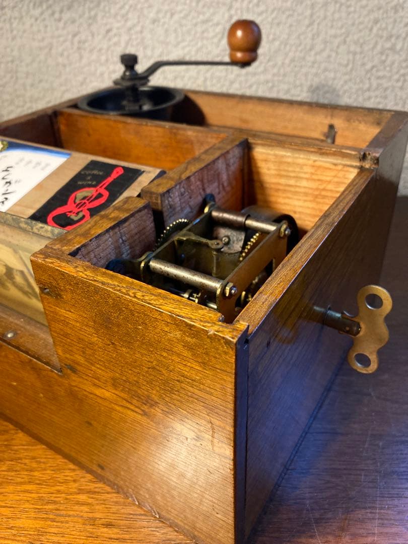 連休特価　喫茶店巡り　ＢＯX ゼンマイを回すとゆっくりボードが回転します。