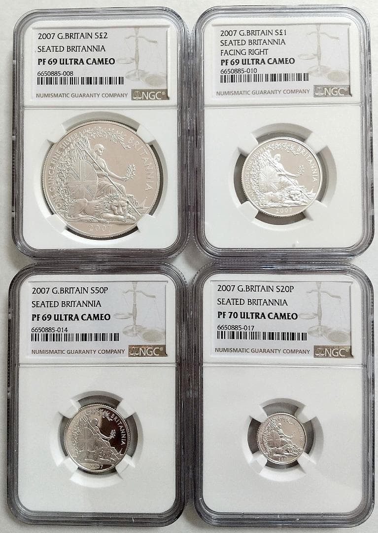 2007年 イギリス シーテット ブリタニア ライオン 銀貨 4枚セット NGC