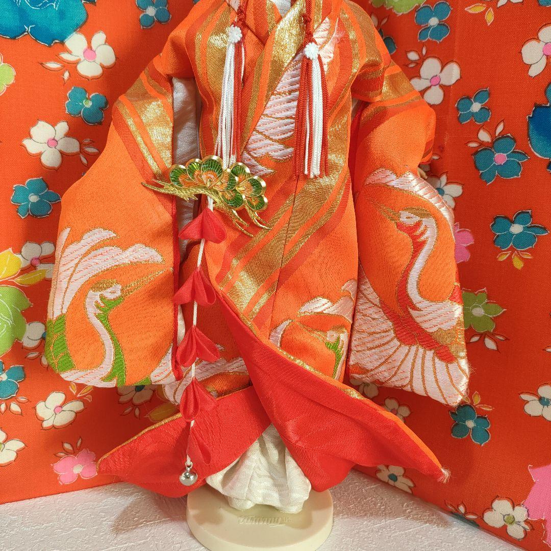 タミーちゃんサイズ　ハンドメイド　花嫁衣装セット　色打掛　オレンジ鶴
