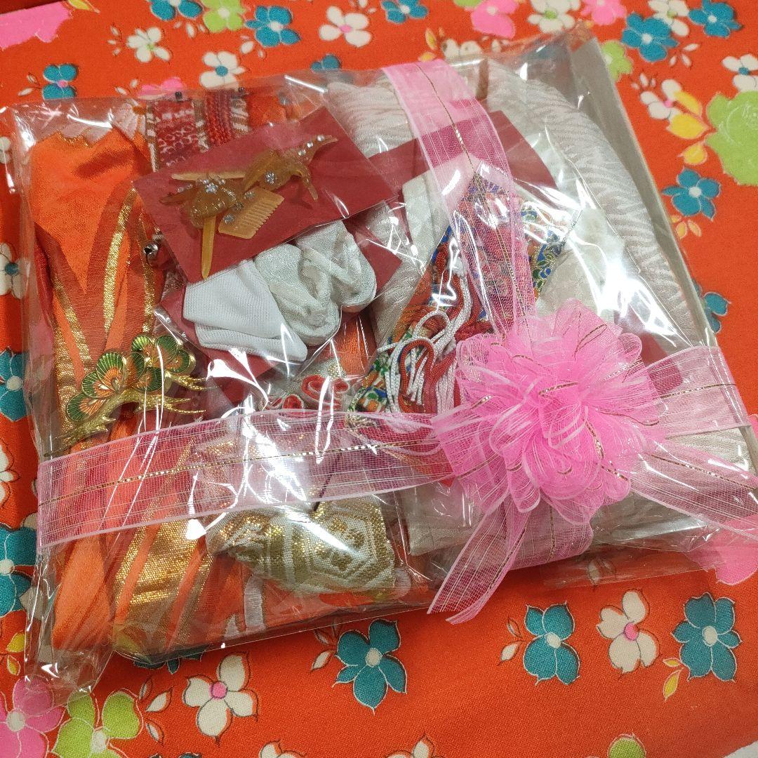 タミーちゃんサイズ　ハンドメイド　花嫁衣装セット　色打掛　オレンジ鶴