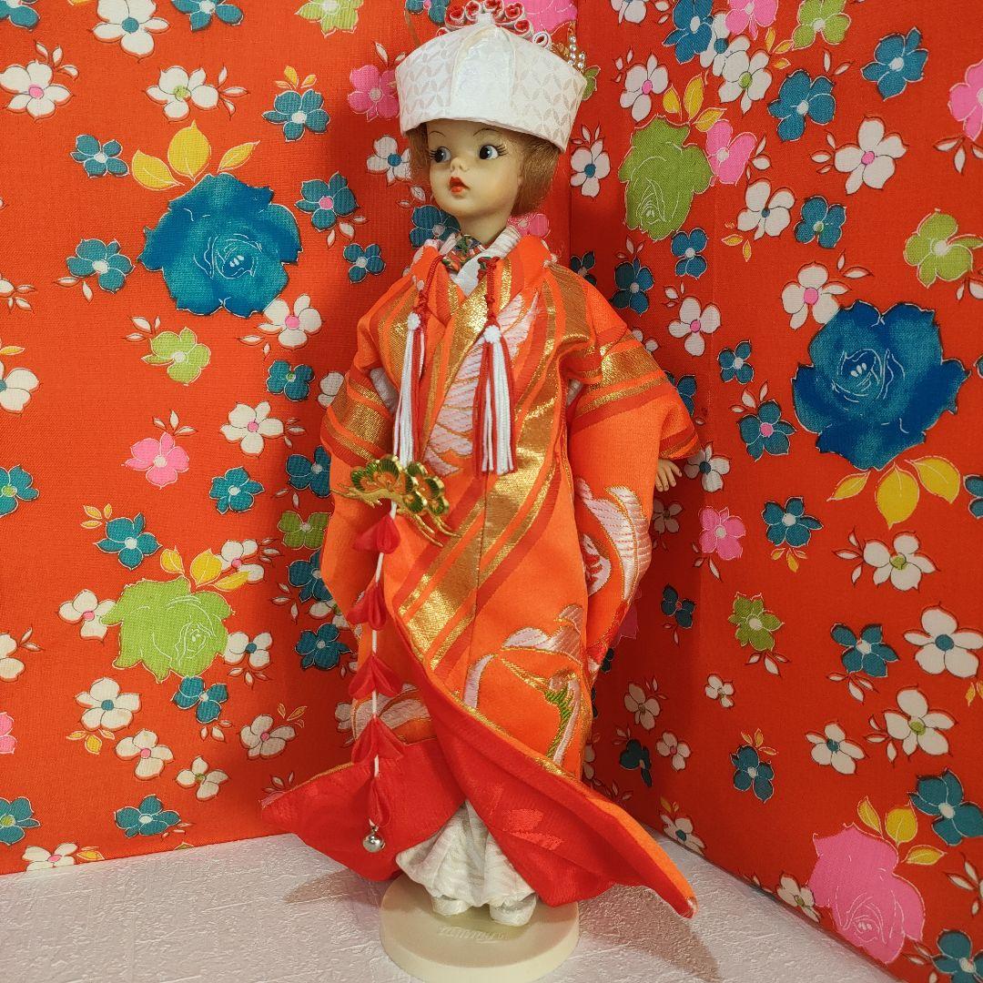 タミーちゃんサイズ　ハンドメイド　花嫁衣装セット　色打掛　オレンジ鶴