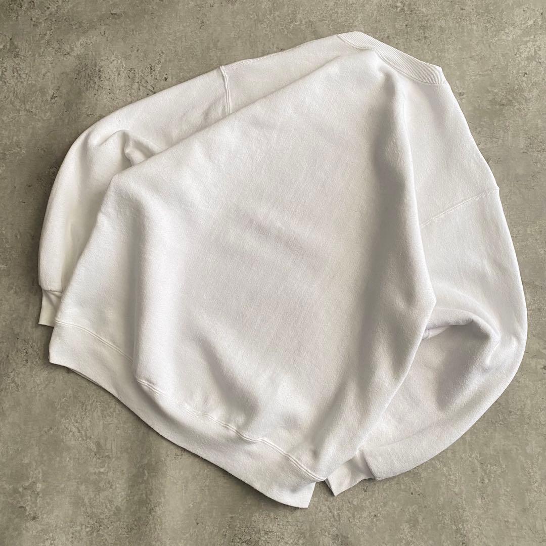 レアカラー好デザイン90sラッセル4段プリントUSA製スウェット白XL