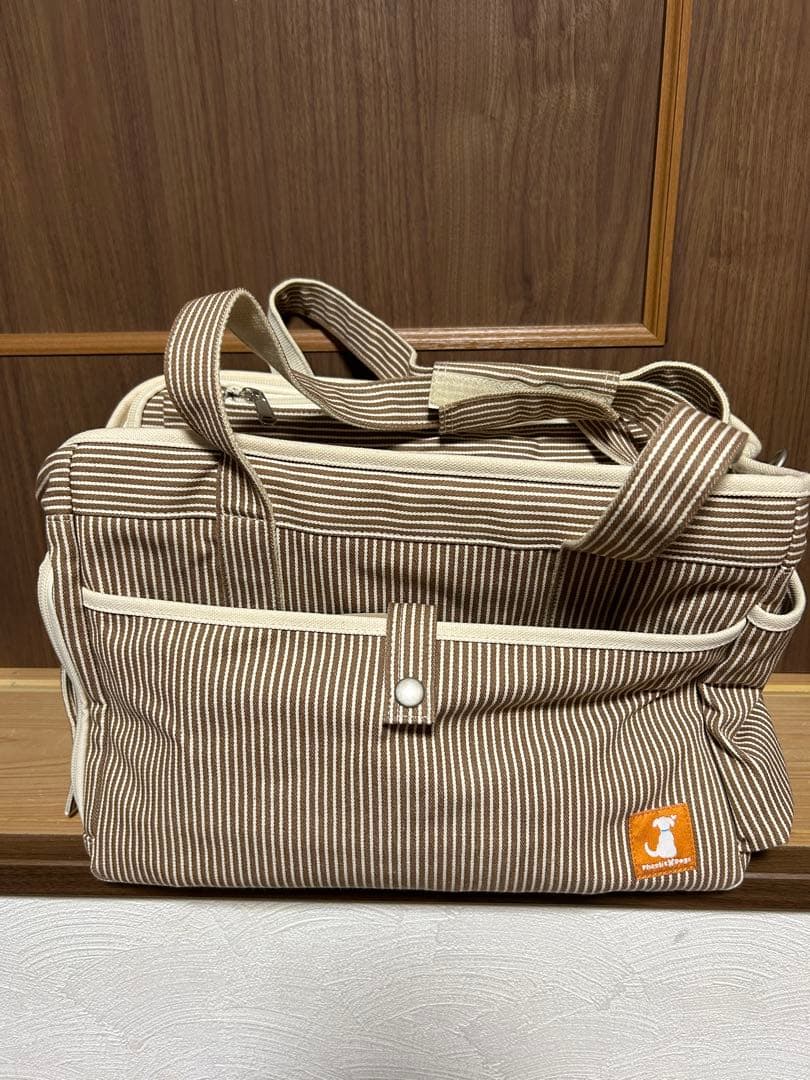 【値下げ】犬猫 ストライプ キャリーバッグ 布製 メッシュ窓付き