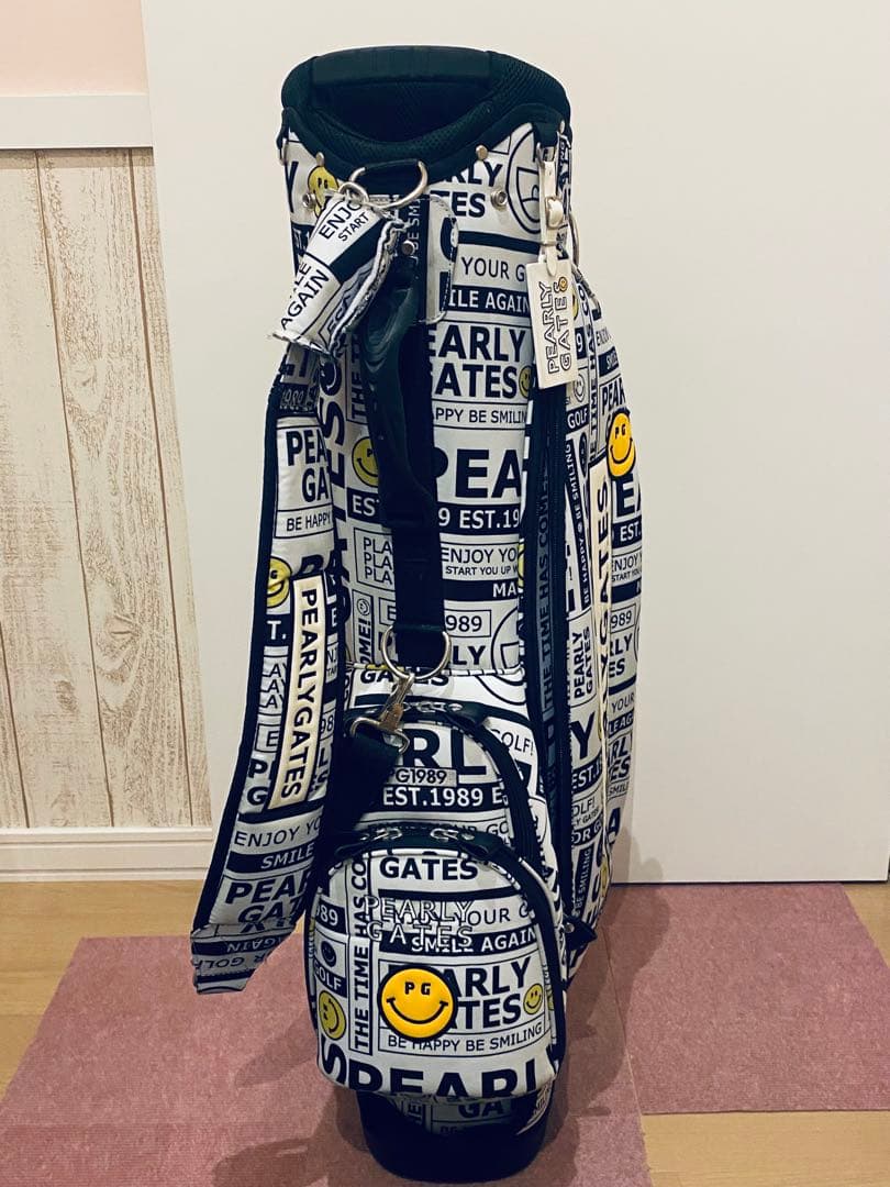 美品 限定品 パーリーゲイツ ニュースペーパー柄 スタンドキャディバッグ