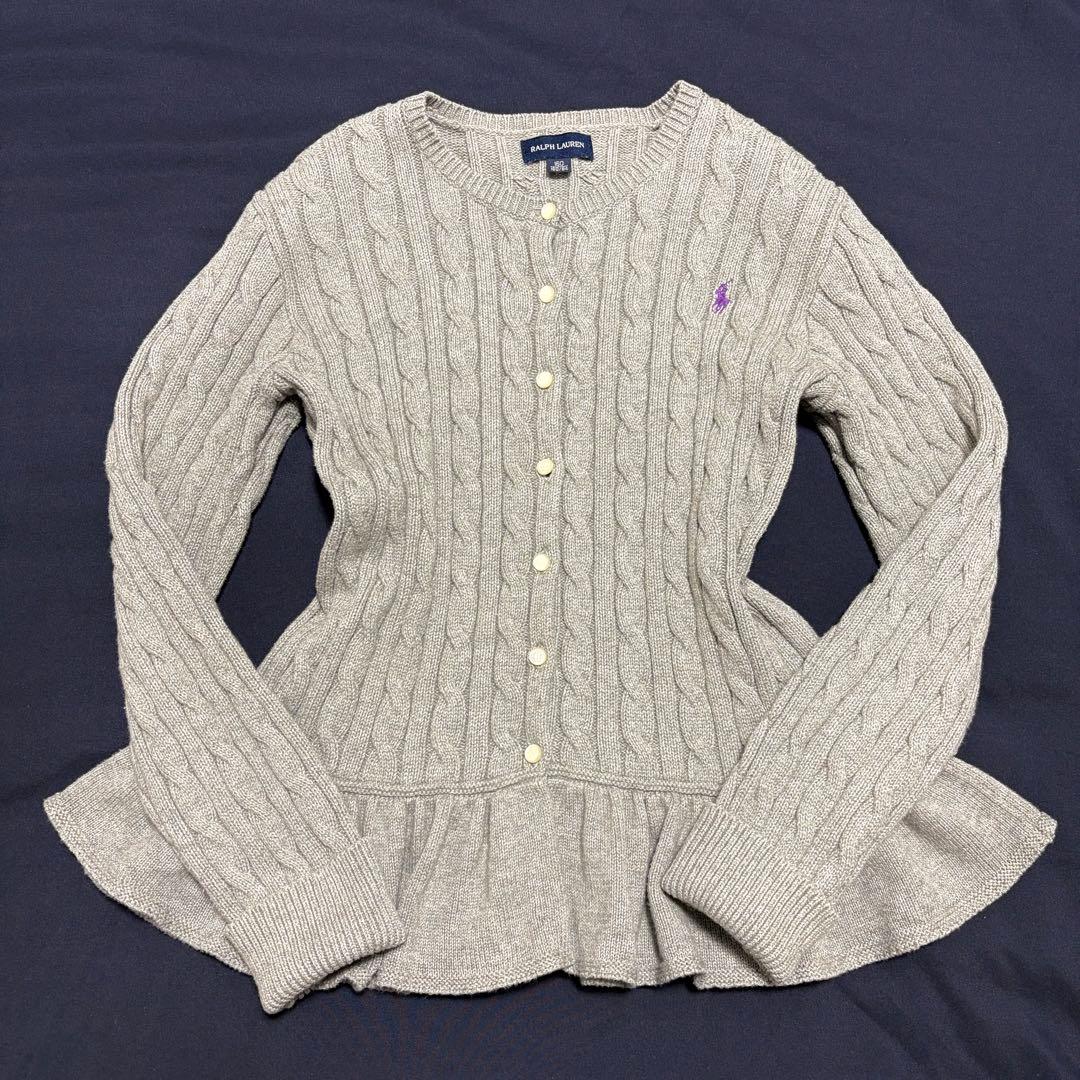 極美品　ラルフローレン　ぺプラム　ケーブルニットカーディガン　グレー　160 M