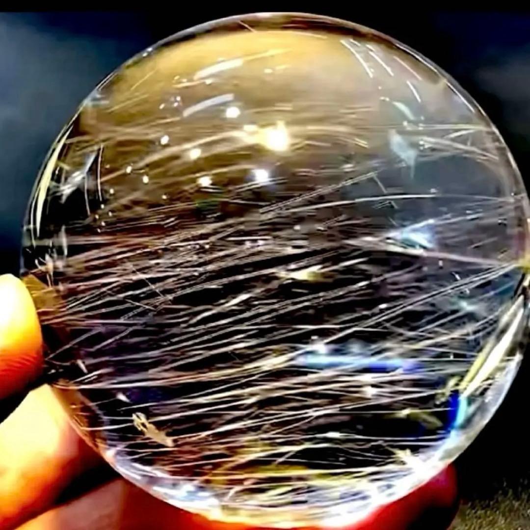 超絶綺麗✨64mm ゴールドルチルクォーツ　丸玉　スフィア　金針水晶