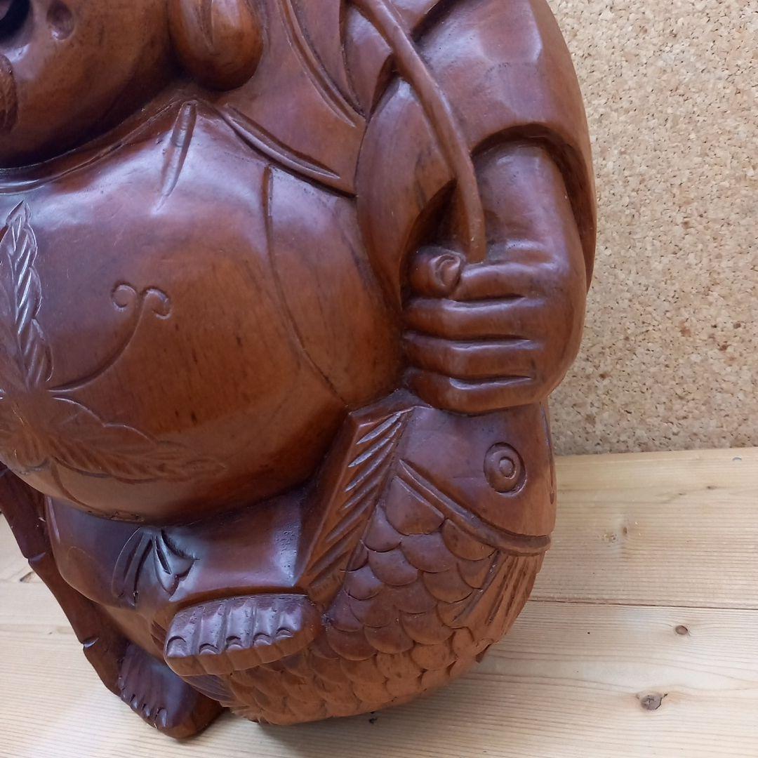 木彫　福の神　彫刻　恵比寿　縁起物　置物　手彫