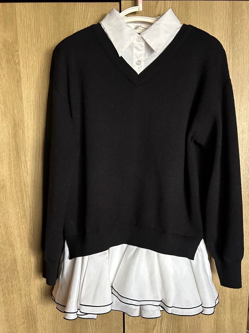 LILY BROWN ドッキングシャツワンピース Vネックニットトップス