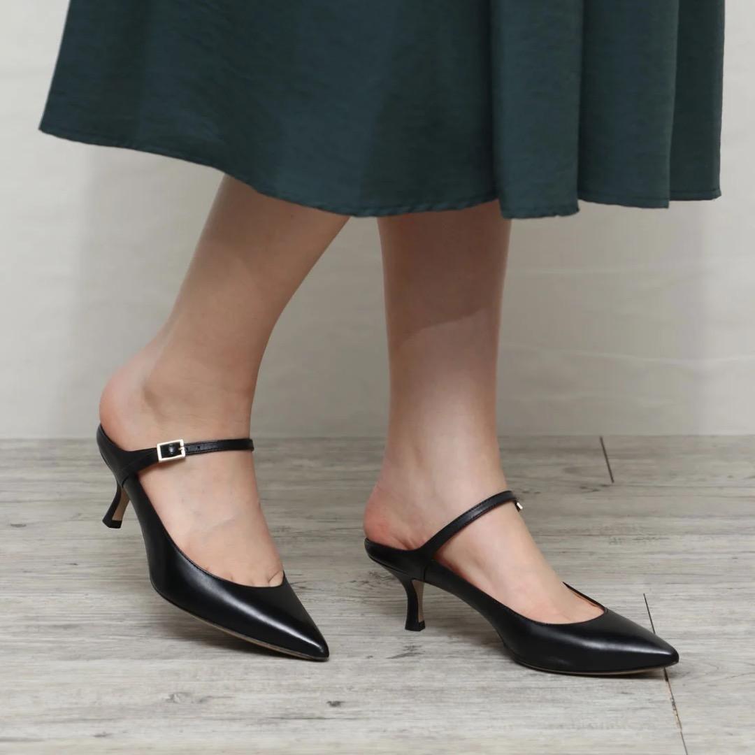 美品【FABIO RUSCONI】黒ストラップミュール 35 1/2