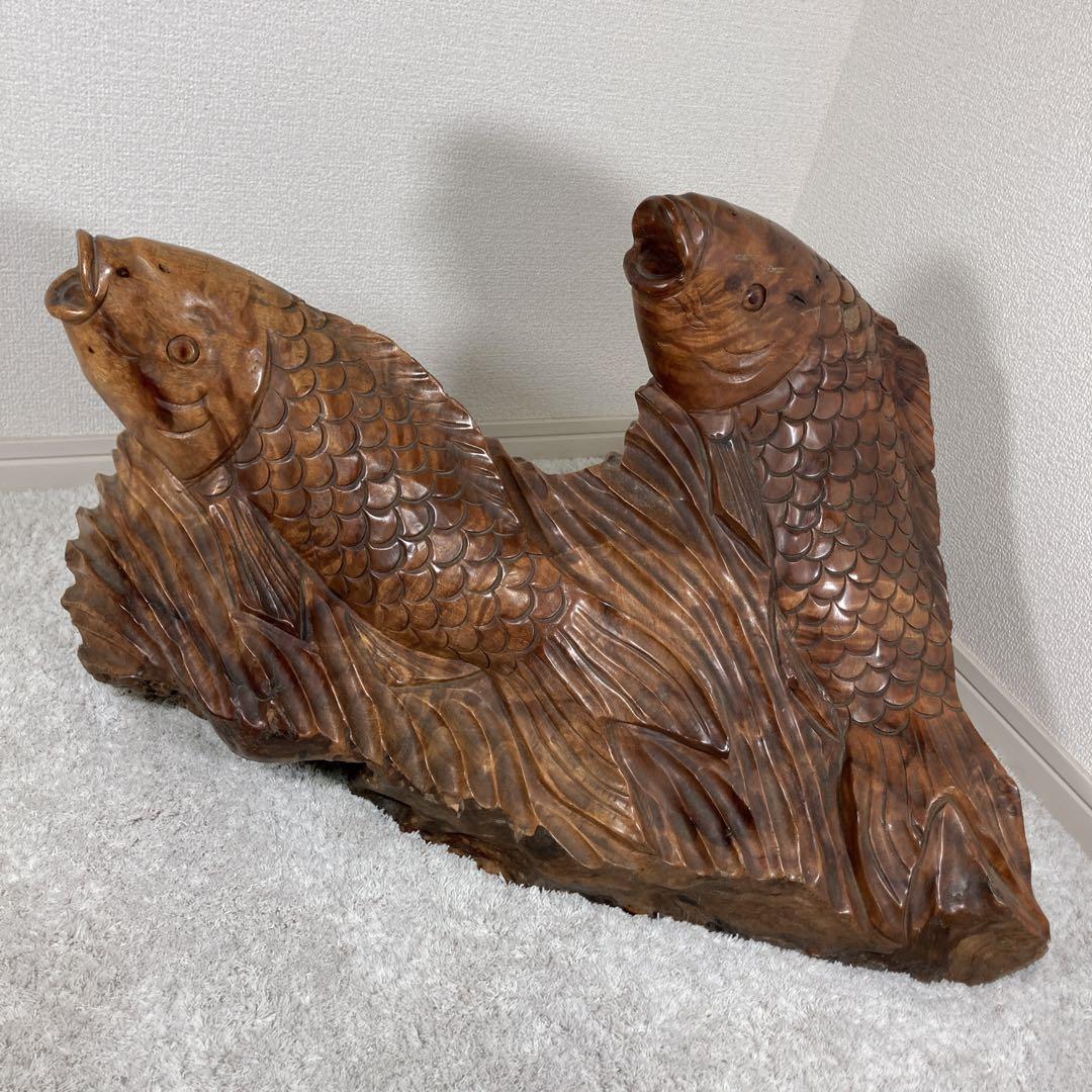 木彫り　鯉　carp fish レトロアンティーク　置物