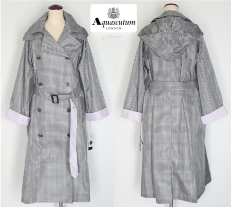 新品【アクアスキュータム】トレンチデザイン チェック柄 レインコート M-L