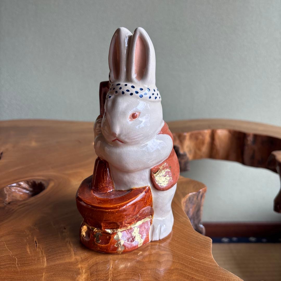 六兵衛窯 兎年 「擣兎」うさぎ 干支置物 清水焼 陶芸 たち吉 共箱
