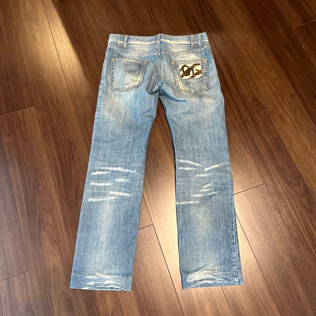 Dolce & Gabbana ライトブルー ストレートデニム ダメージ加工