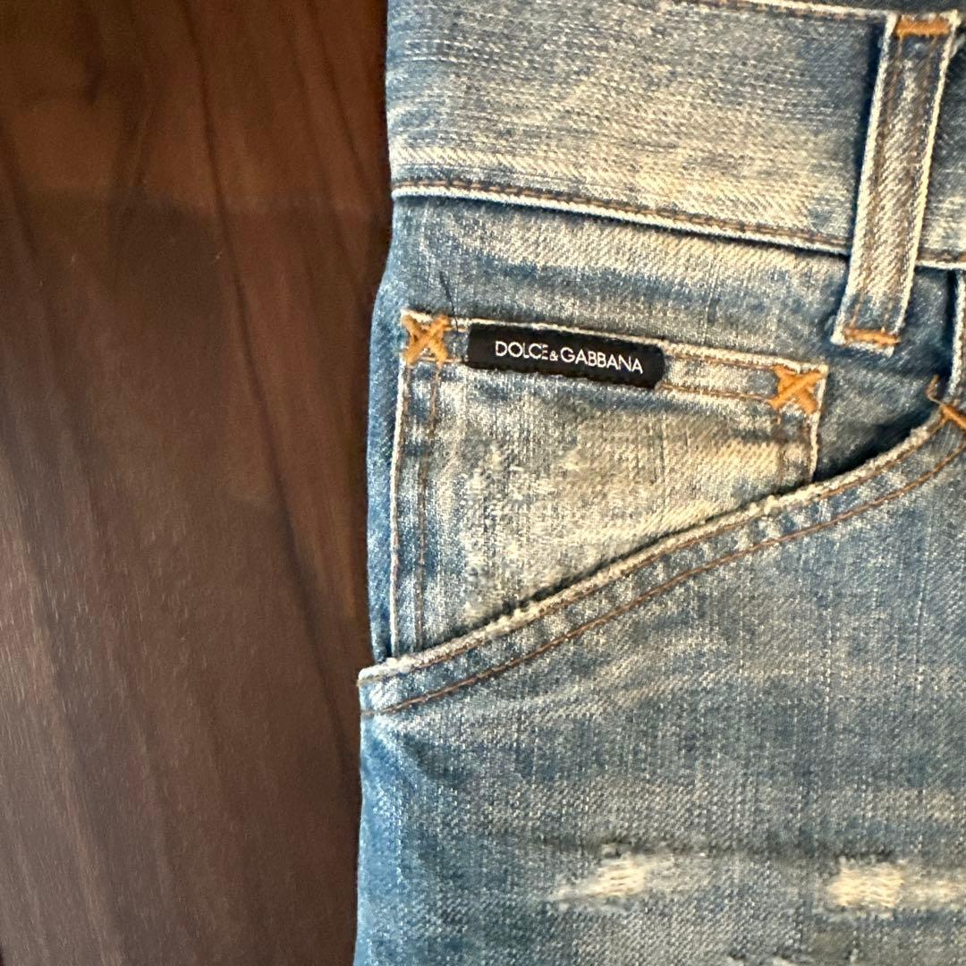 Dolce & Gabbana ライトブルー ストレートデニム ダメージ加工