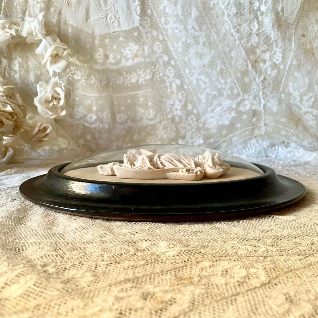 2人の天使のメダイヨン エンジェル フランスアンティーク エクリュ　フレーム