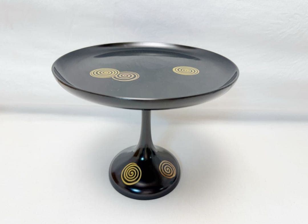 ほぼ未使用 茶道具 木製黒真塗 貴人高杯 渦蒔絵 淡々斎好写 干菓子器 茶器元箱