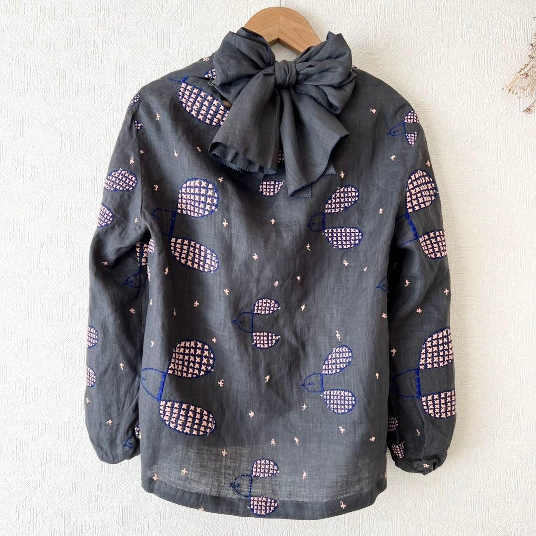 mina perhonen plover リネン ボウタイリボン付き ブラウス