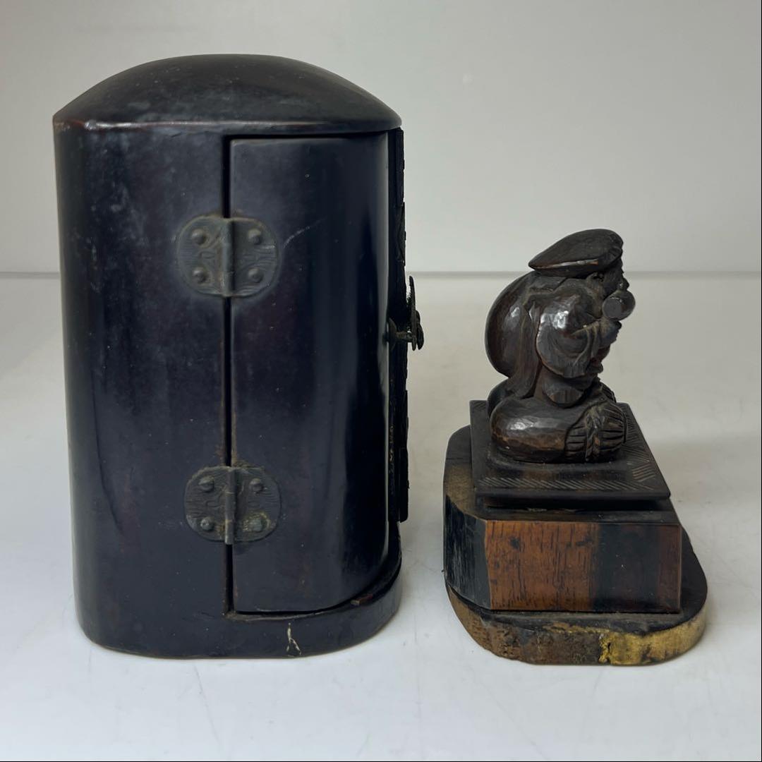 江戸初期 木彫大黒天 厨子入 東キ8-0204☆2F