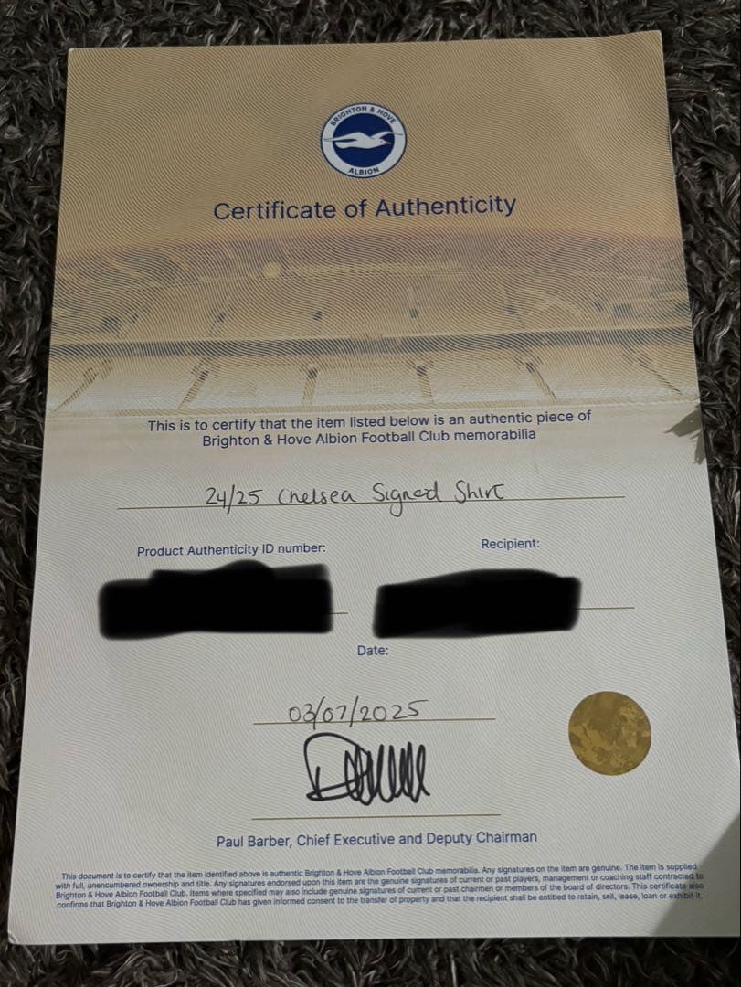 ブライトン発行証明書あり　チェルシー 2024/25 サイン入りユニフォーム