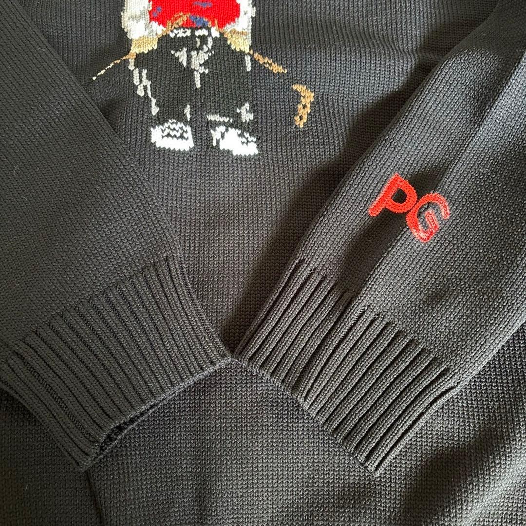 パーリーゲイツ天竺+手横インターシャGOLFウサギ柄セーター濃紺サイズ4