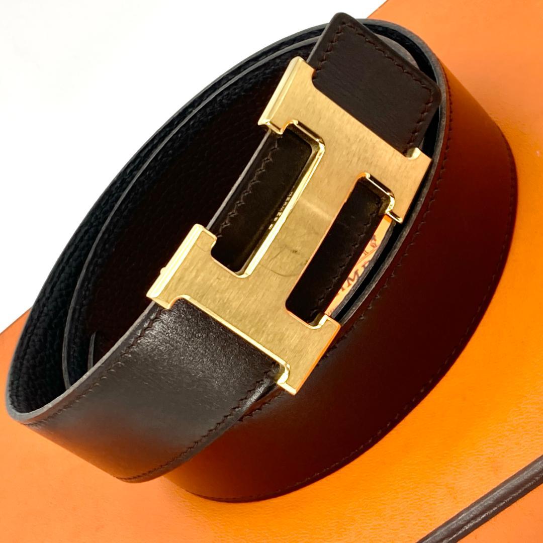 美品　エルメス　ベルト　コンスタンス　Hバックル　ブラウン　ゴールド