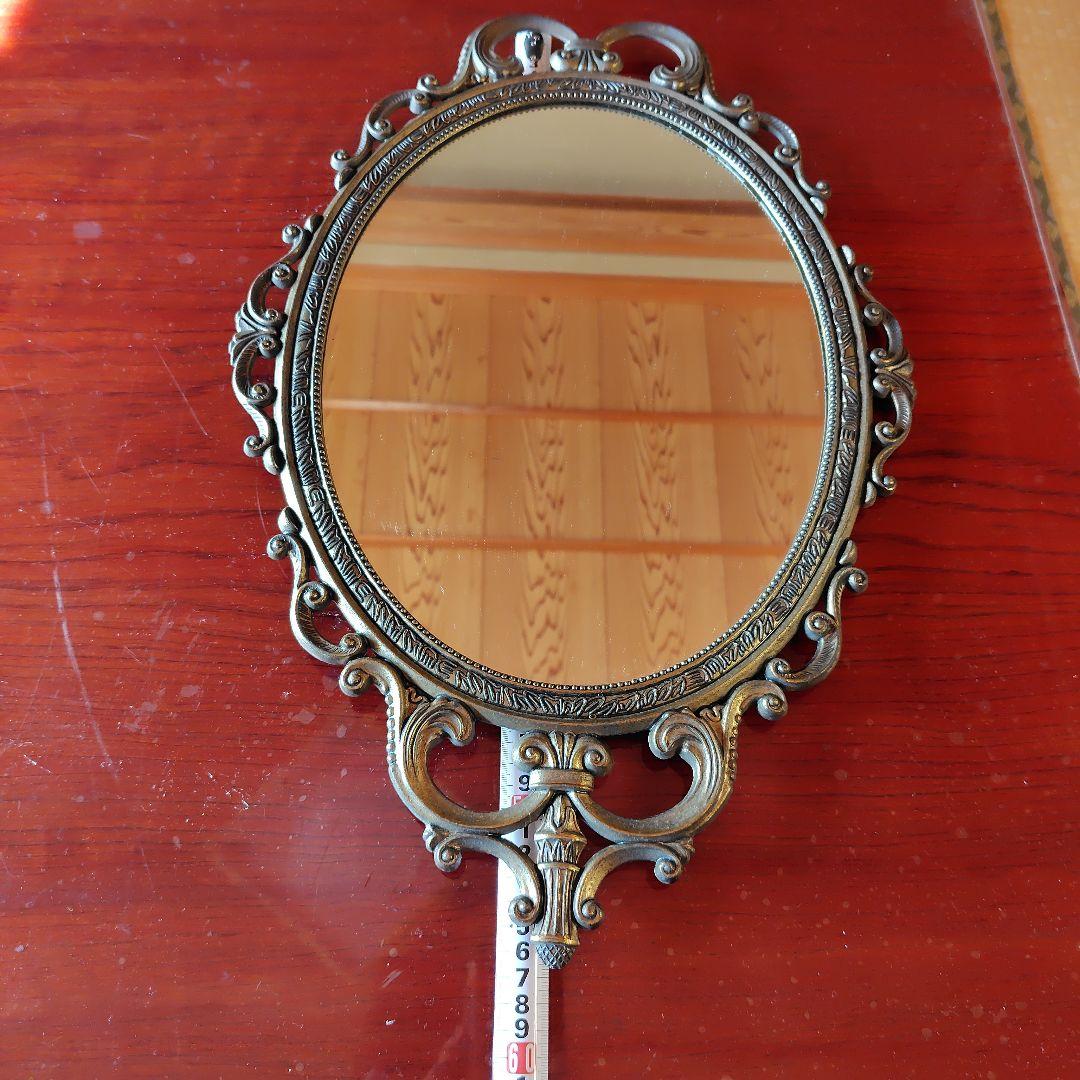 ブロンズ装飾オーバルミラー アンティーク 壁掛