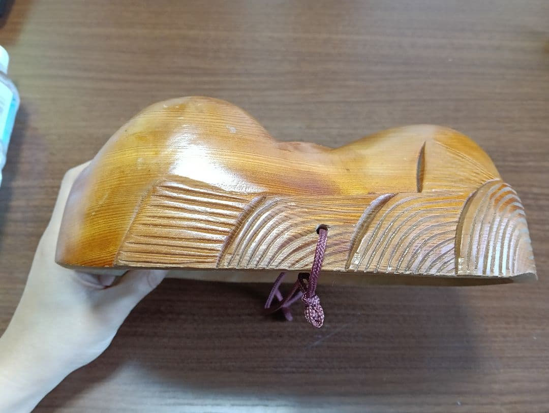 骨董　木製面　おかめ 　縁起物　手掘り　木彫り　壁掛け　お面