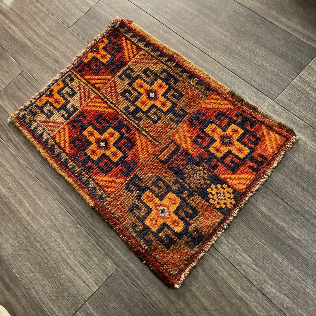 トライバル ラグ トルクメン 手織り 絨毯 ビンテージラグ 44cmx60cm