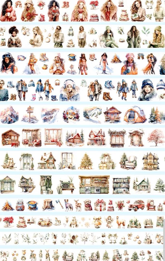 新品　冬語　美式人物小物　PET霧面マスキングテープ　箱入りマステ6本セット