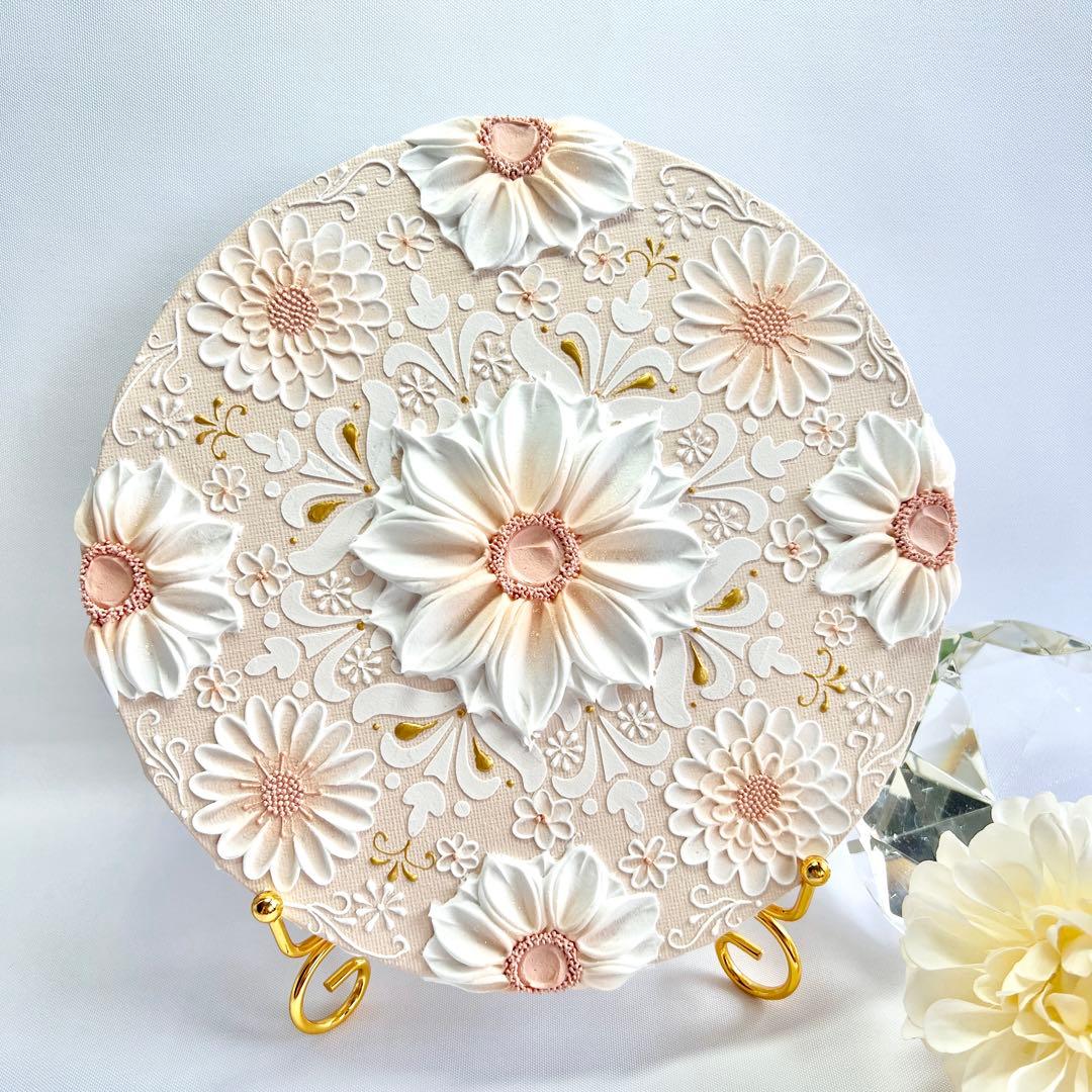 melia テクスチャーアート　花の絵　絵画　インテリアアート　花　立体　絵