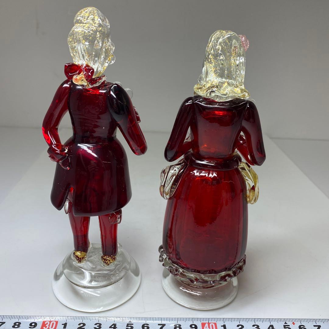 ムラーノ　ベネチアングラスフィギュリンペア高さ18.7・18㎝東な7-0305③