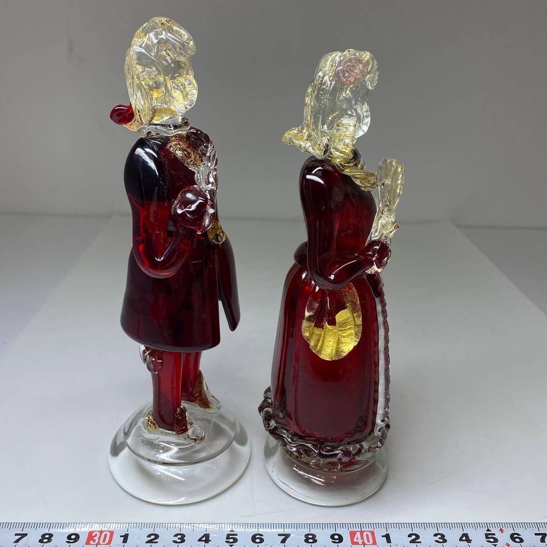 ムラーノ　ベネチアングラスフィギュリンペア高さ18.7・18㎝東な7-0305③