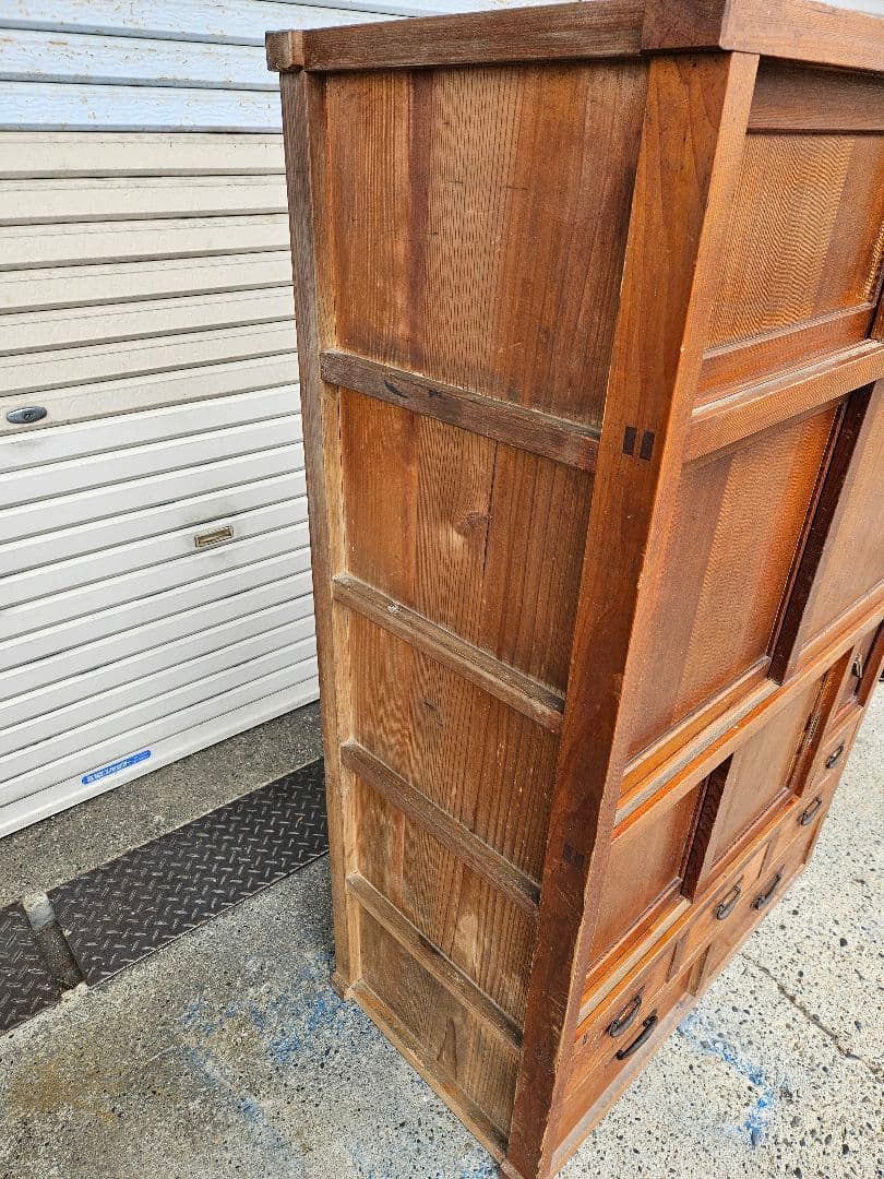 日本のアンティーク 古い水屋箪笥 無垢材 木製 茶箪笥 食器棚 古家具
